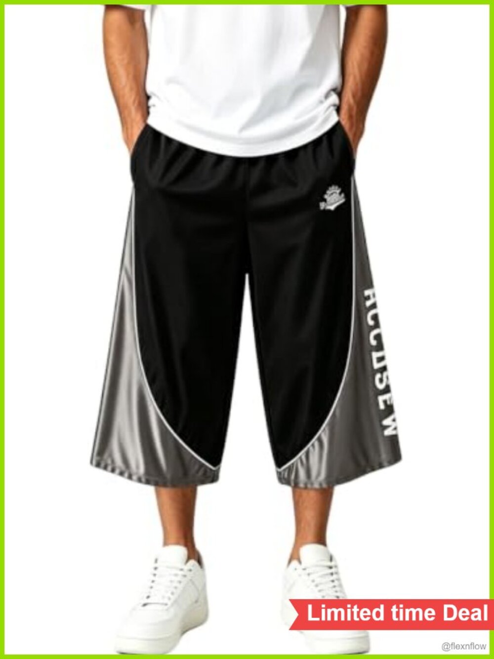 Men's Baggy Sweat Shorts Wide Leg 3/4 Capri Sweatpants Loose Fit Drawstring
